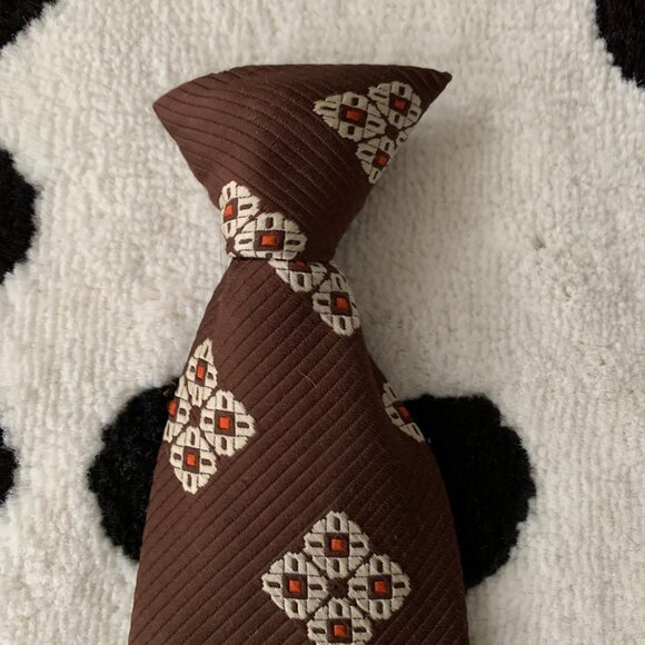 Vintage 60s Polyester Clip On Tie Brown Mod Disco Geometric Retro Wide Necktie - Picture 2 of 13